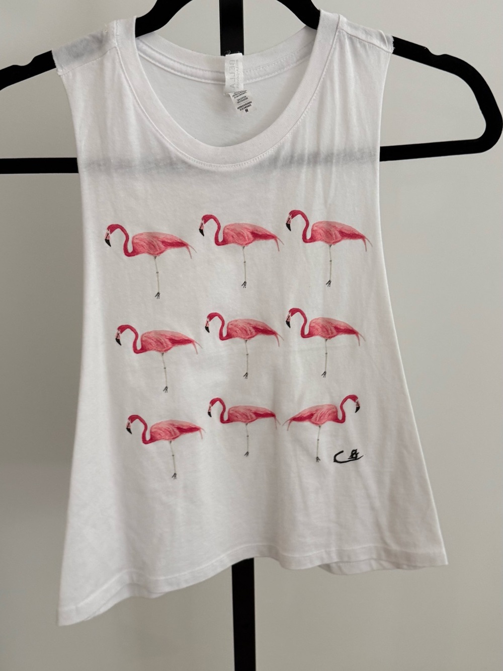 White Tank Top with Pink Flamingo Pattern
